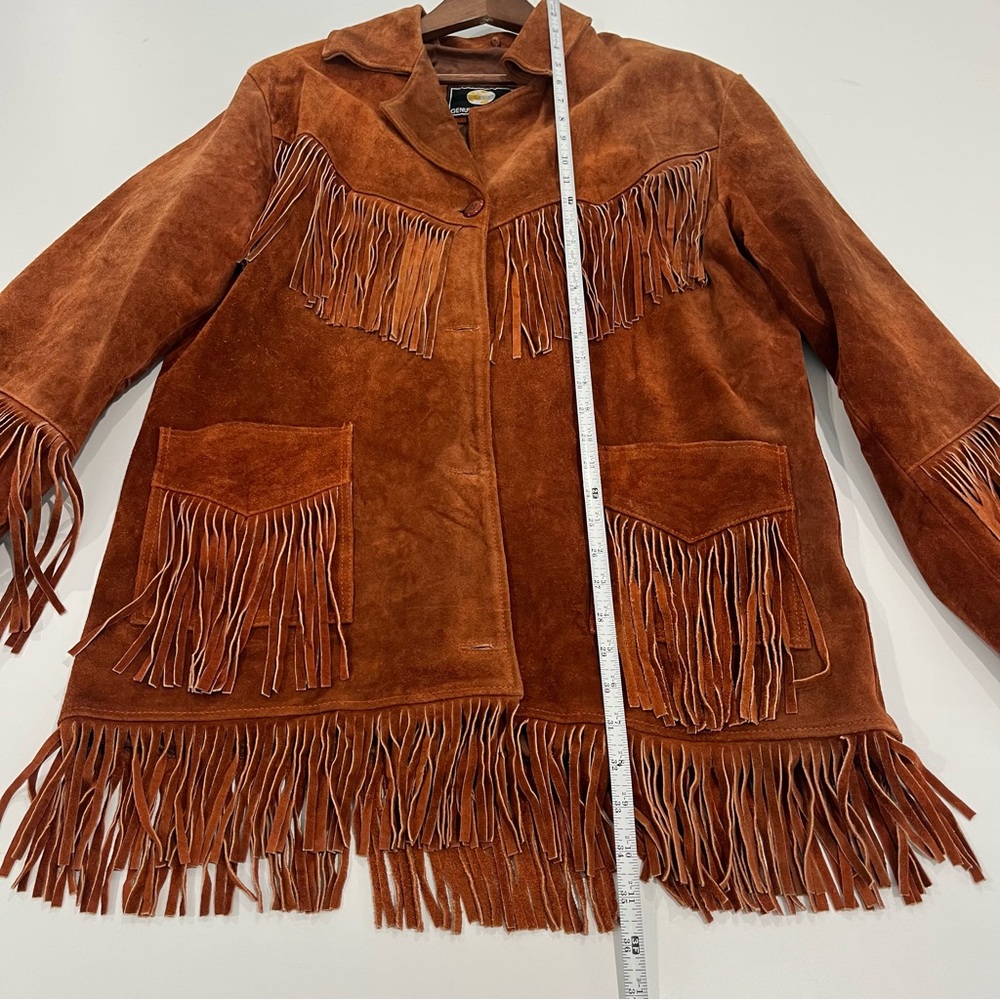 VINTAGE Chestnut Brown Suede Leather Fringe Western Boho Jacket | Women size xxl - Picture 11 of 11